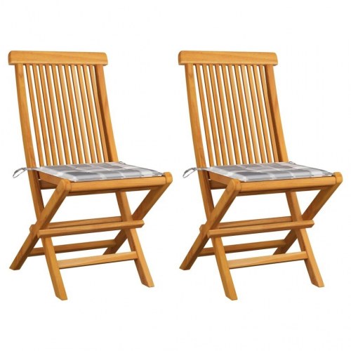 Havestole - 2 stk. foldbare i massiv teak med gråternede hynder