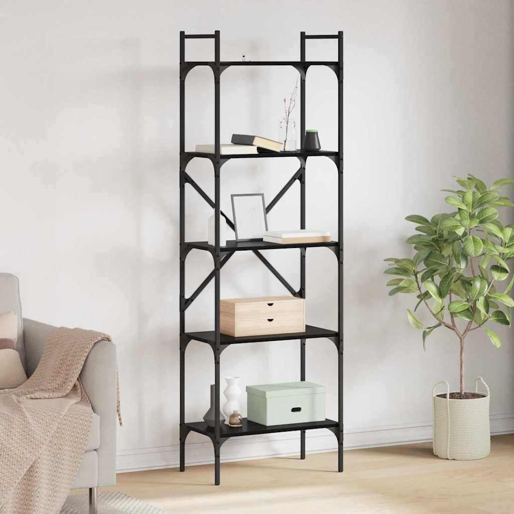Bogreol i sort eg - konstrueret træ, 56 × 32 × 174 cm, 5 hylder