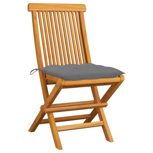 Foldbare havestole i massivt teak med grå hynder - 2 stk.