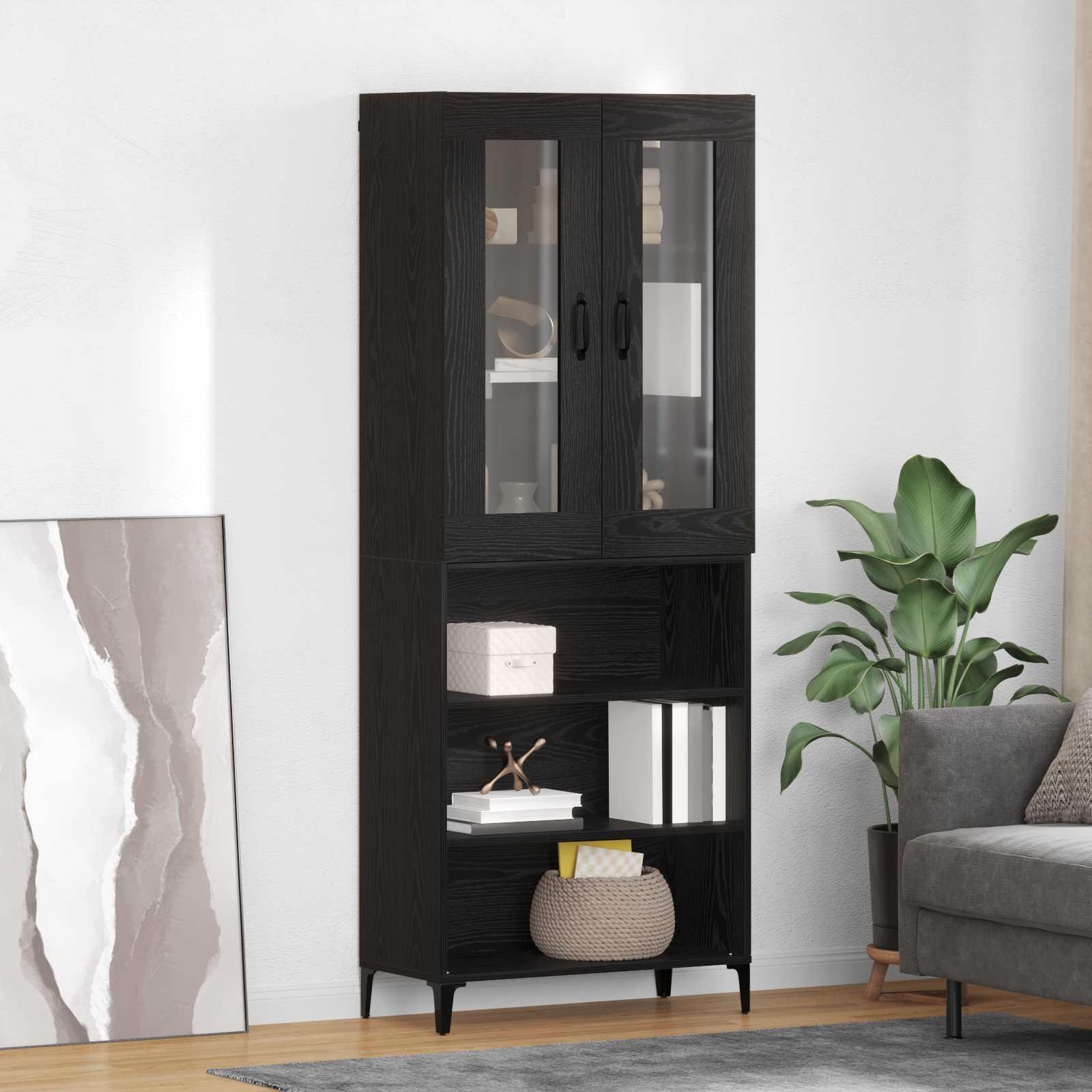 Highboard i sort eg - konstrueret træ, 69,5 × 34 × 180 cm