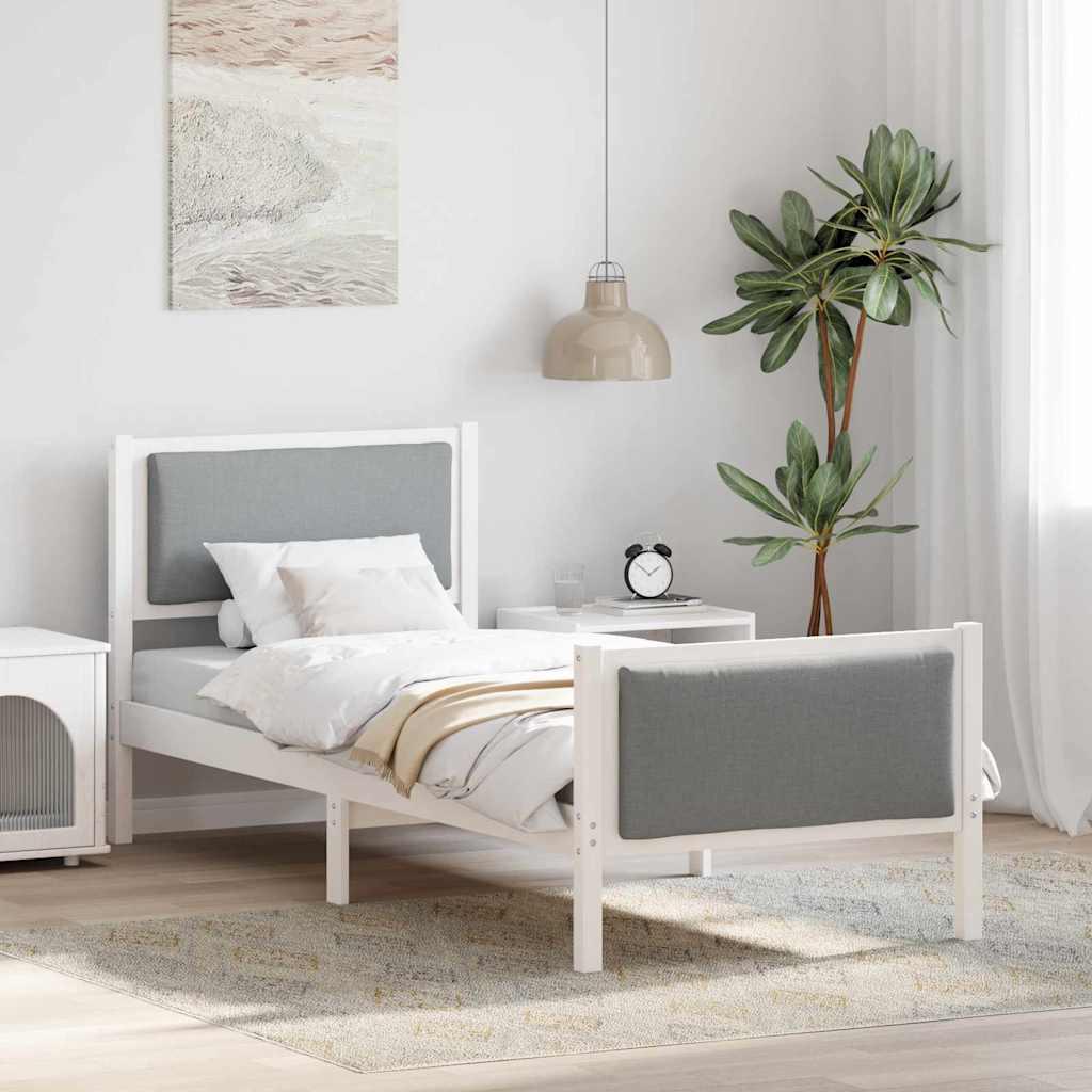 Sengestel med polstret hovedgærde - lysegrå stof, 75 x 190 cm