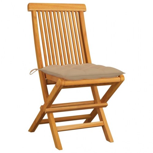 Foldbare havestole i massivt teaktræ med beige hynder - 2 stk.