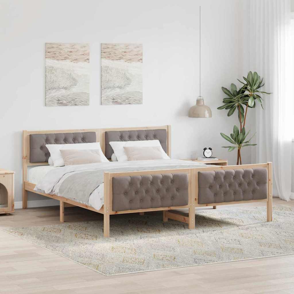 Sengestel med hovedgærde Gråbrun 160 x 200 cm Massiv fyrretræ