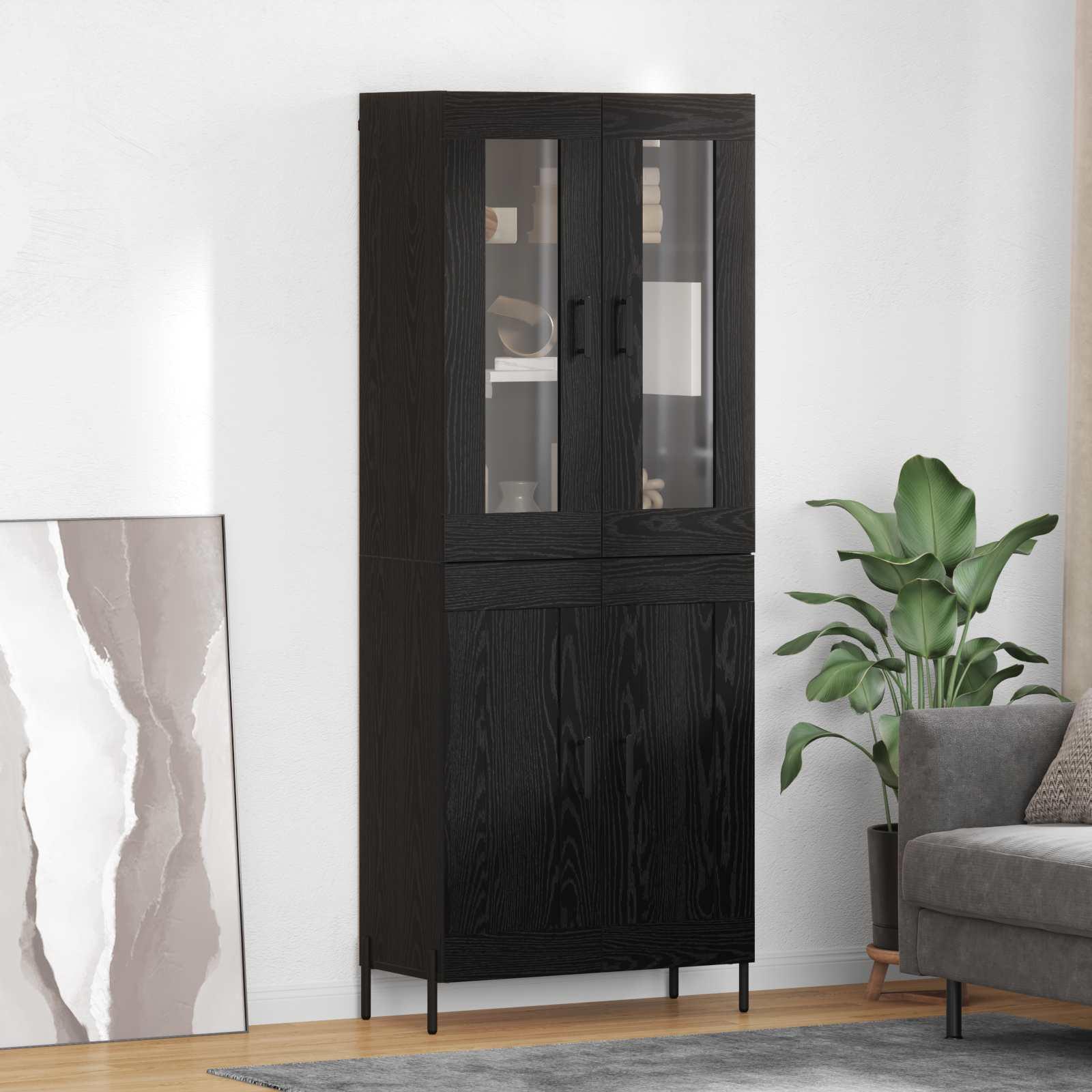 Highboard i sort eg - konstrueret træ, 69,5 × 34 × 180 cm
