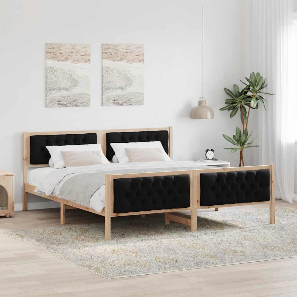 Sengestel med hovedgærde Sort 160 x 200 cm Massiv fyrretræ