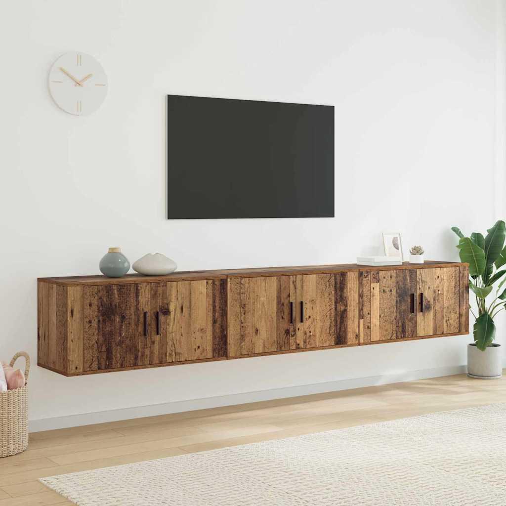 Væghængt TV-skab sæt 3 stk Gammelt træ 80 x 34,5 x 40 cm