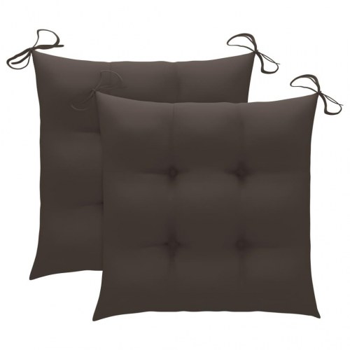 Foldbare havestole i massivt teak med gråbrune hynder - 2 stk.