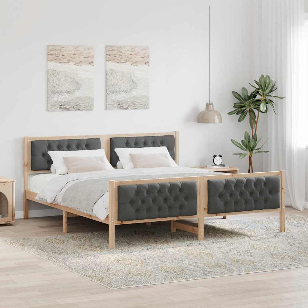 Sengestel med hovedgærde Mørkegrå 160 x 200 cm Massiv fyrretræ