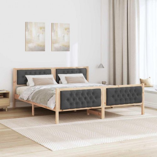 Sengestel med hovedgærde mørkegrå 160 x 200 cm massiv fyrretræ