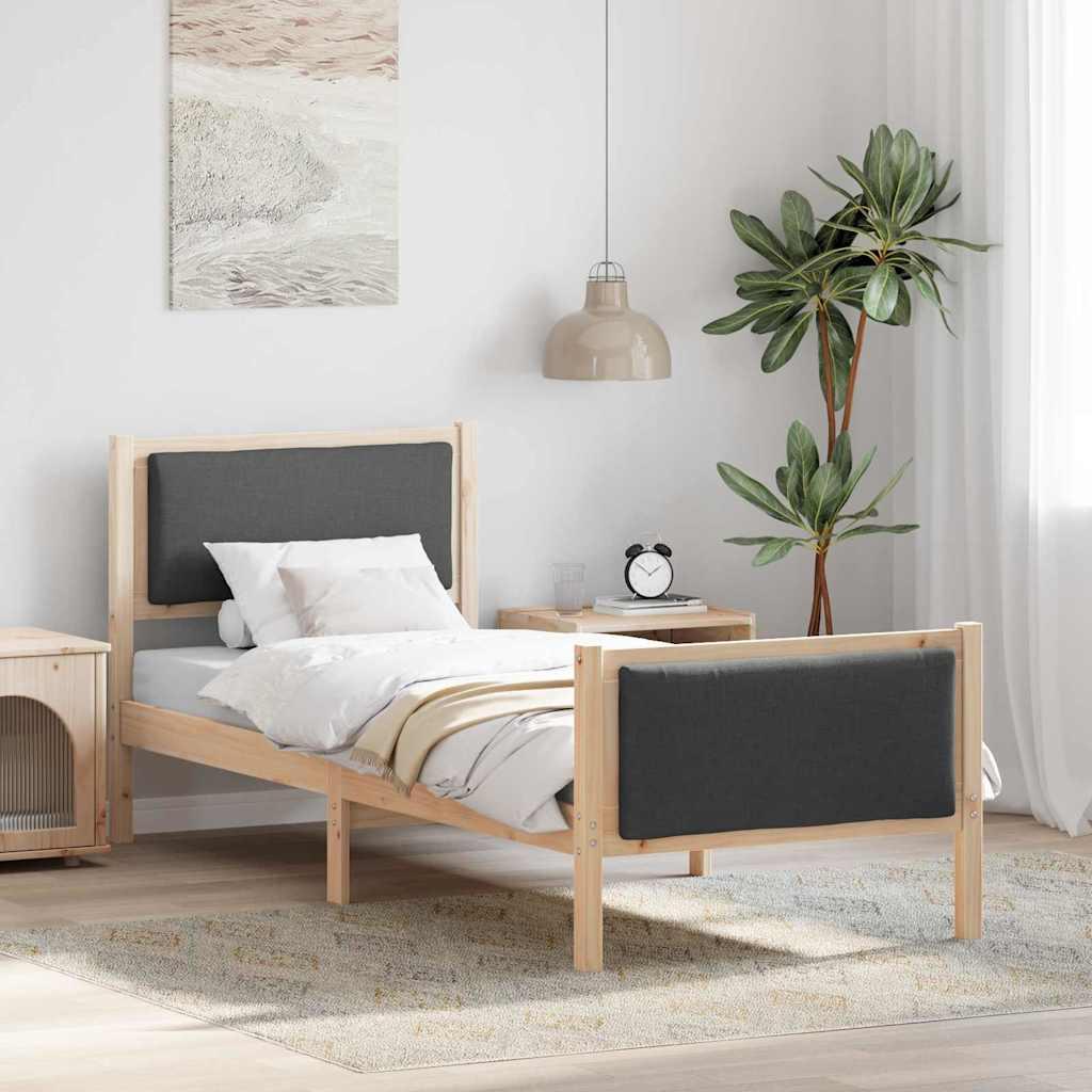 Sengestel med hovedgÃ¦rde - mÃ¸rkegrÃ¥ stof, 75 x 190 cm