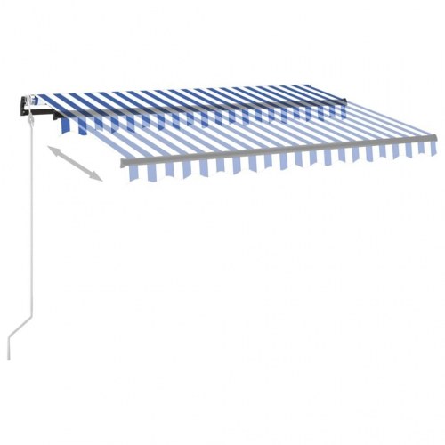 Udtrækkelig markise med LED og vindsensor 300 x 250 cm - blå og hvid