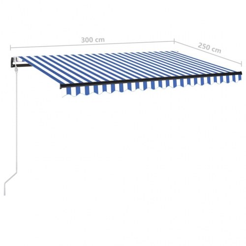 Udtrækkelig markise med LED og vindsensor 300 x 250 cm - blå og hvid