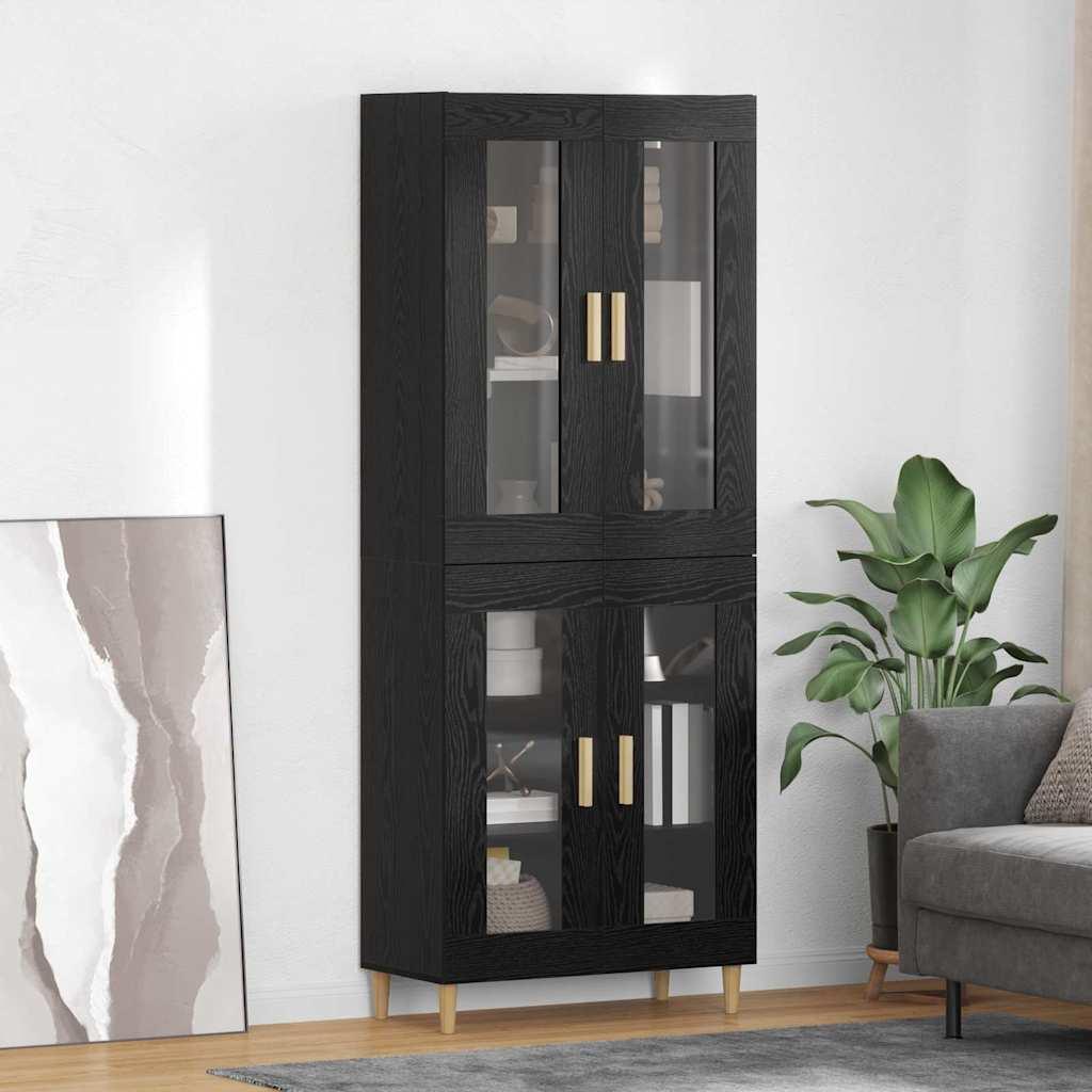 Highboard Vægmonteret 2 stk Sort eg Konstrueret træ