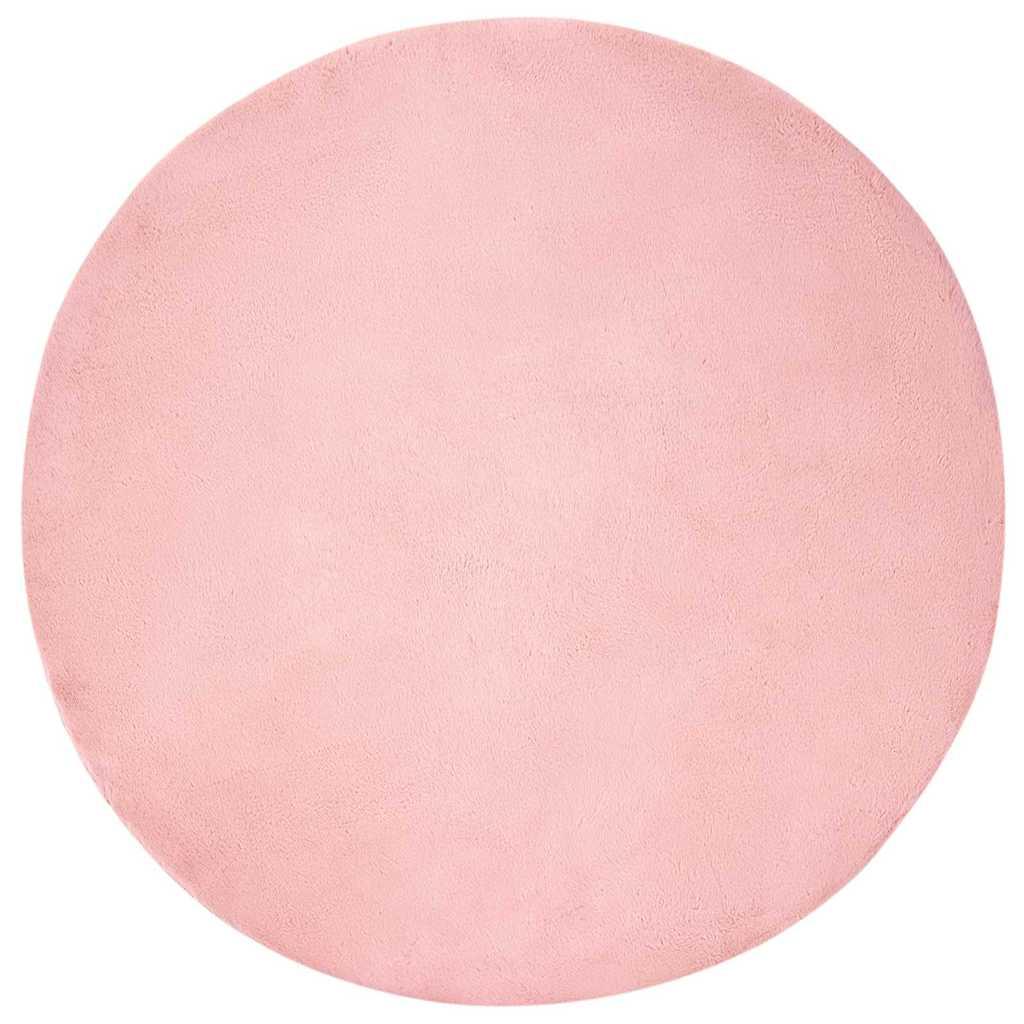 Faux Kanin Pels Tæppe Lyserød Ø 200 cm Polyester