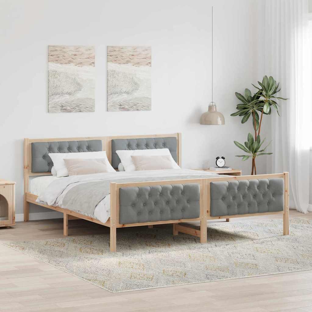 Sengestel med polstret hovedgærde - lysegrå, 180 x 200 cm, massiv fyrretræ