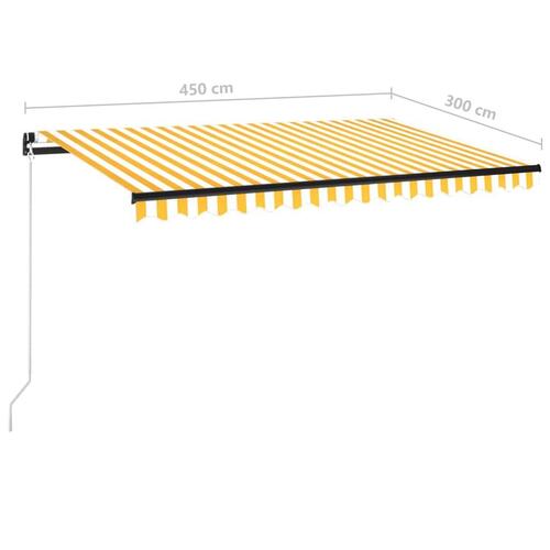 Markise m. LED-lys 450x300 cm manuel betjening gul og hvid