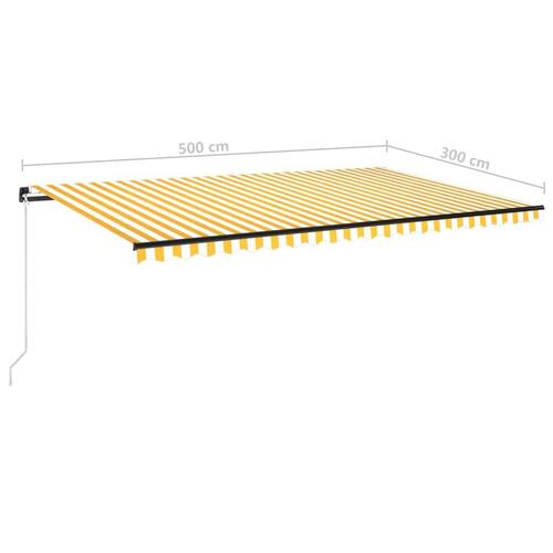 Markise m. LED-lys 500x300 cm manuel betjening gul og hvid