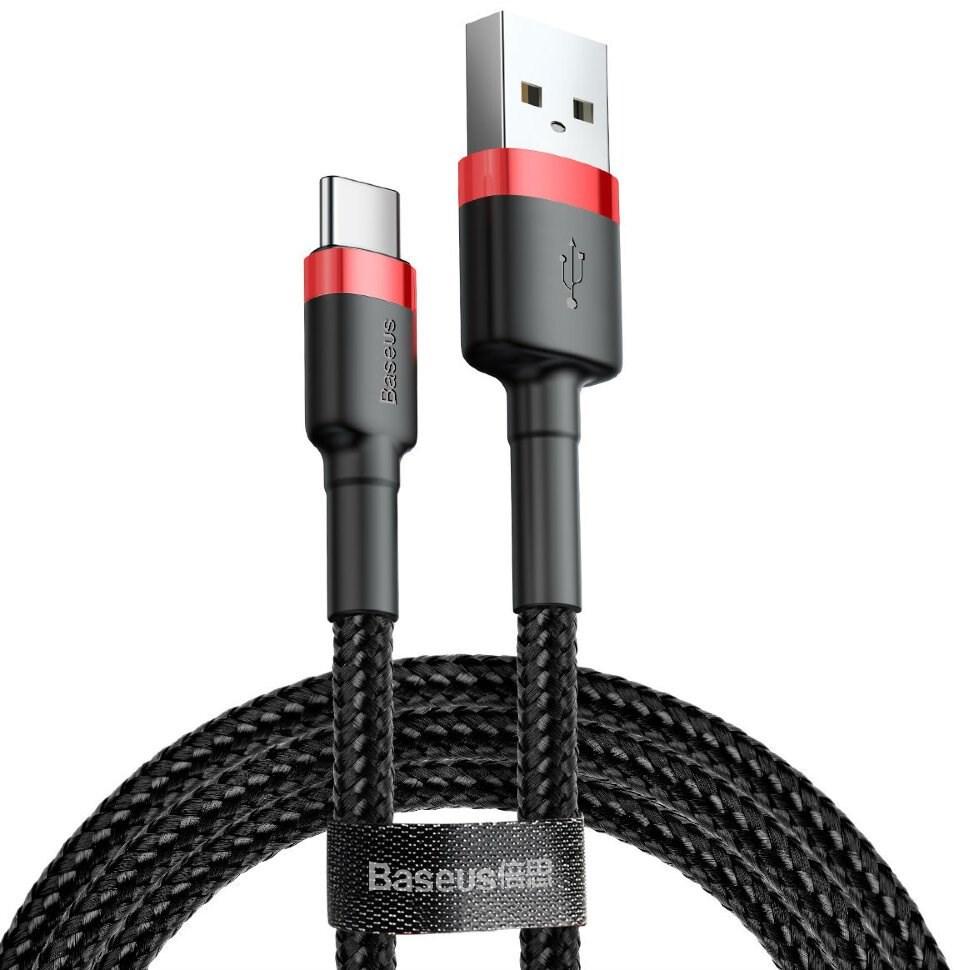 USB-C kabel 2 m - Baseus Cafule, USB-A til USB-C, sort/rød billede