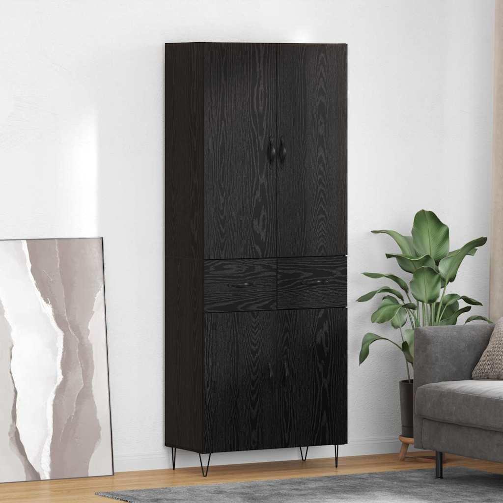 Highboard med skuffe 2 stk Sort eg Ingeniørtræ og glas
