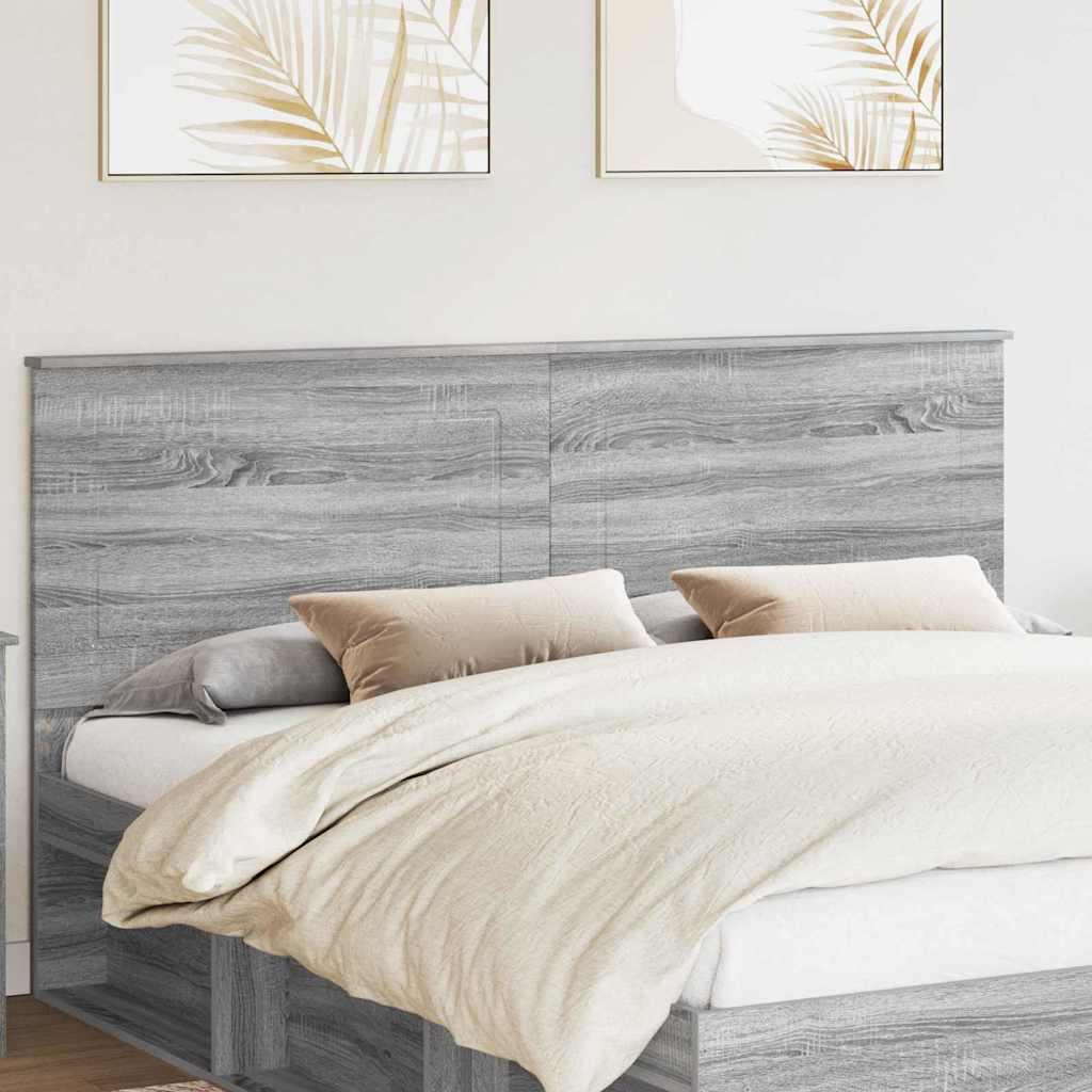 Sengegavl i konstrueret træ - grå sonoma, 203 × 7 × 100 cm, højdejusterbar