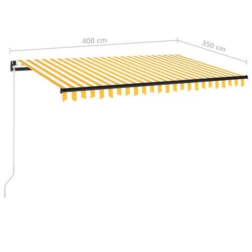Markise m. LED-lys 400x350 cm manuel betjening gul og hvid