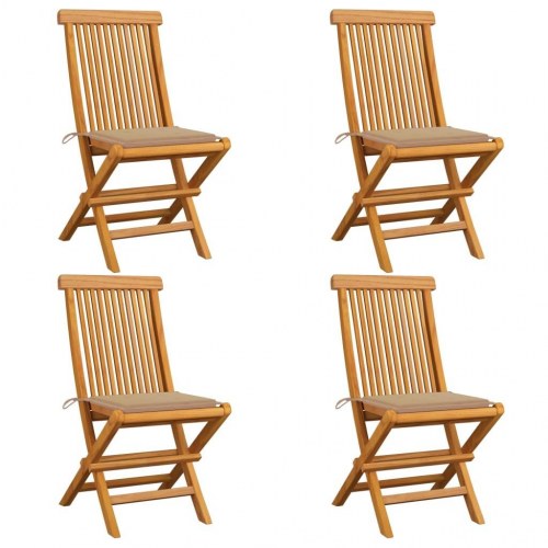 Foldbare havestole i massivt teak med beige hynder - 4 stk.