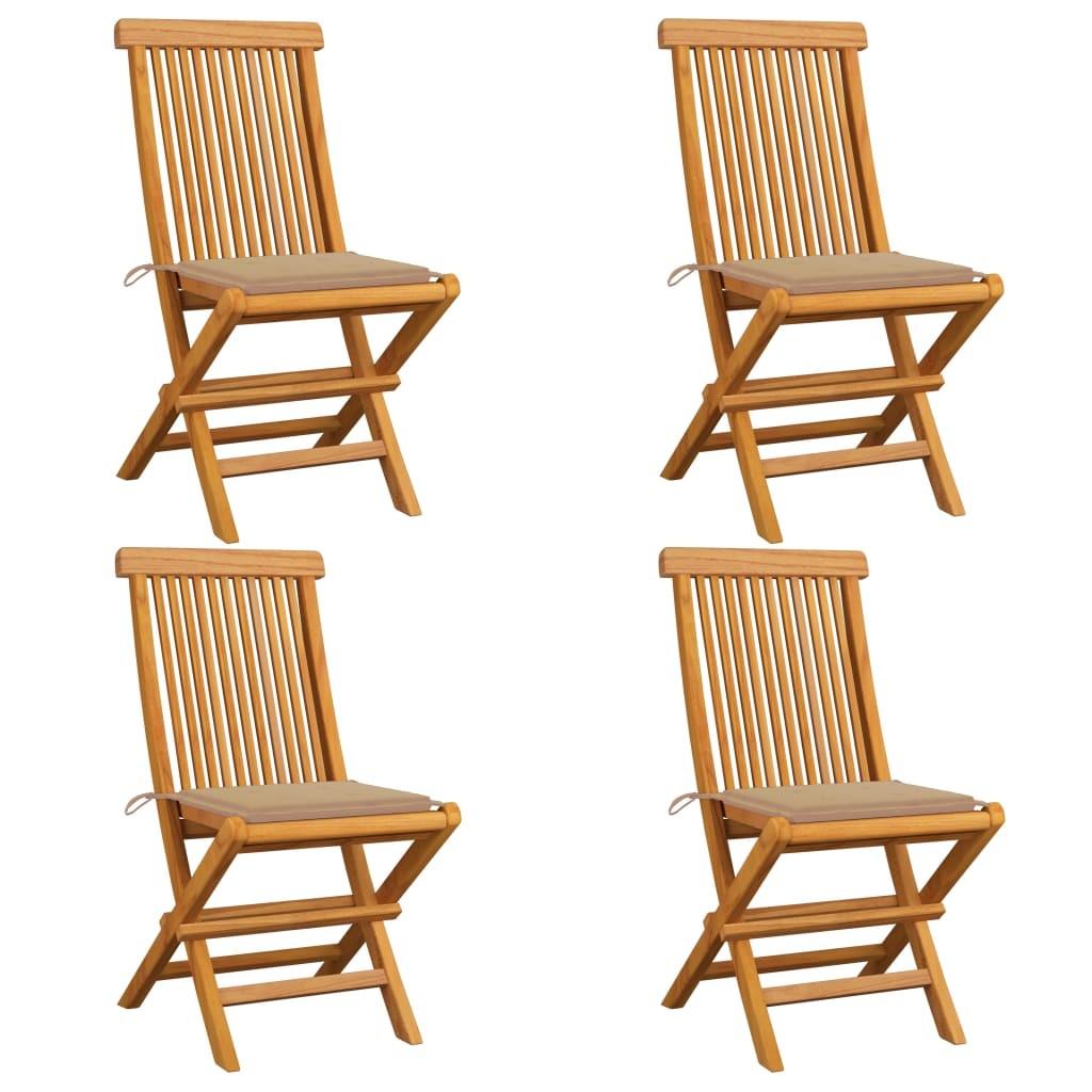 Havestole med beige hynder 4 stk. massivt teaktræ