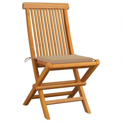 Foldbare havestole i massivt teak med beige hynder - 4 stk.