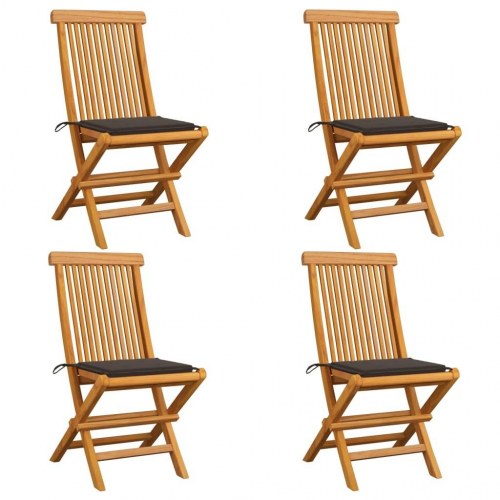 Foldbare havestole i massivt teaktræ med gråbrune hynder - 4 stk.