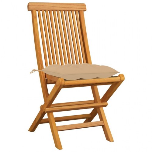 Klapstole i massivt teaktræ med beige hynder - 4 stk.