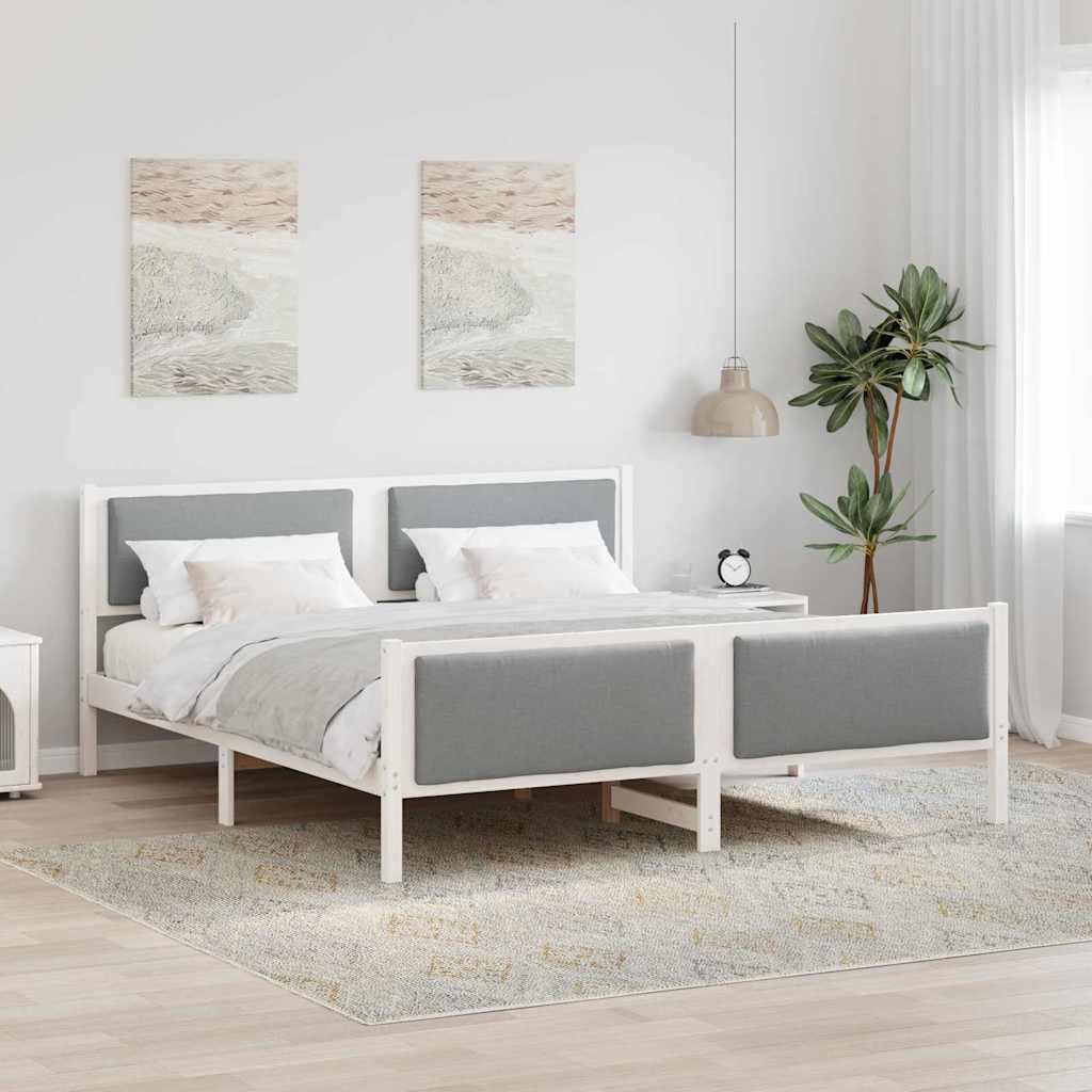 Sengestel med polstret hovedgærde - lysegrå stof, 180 x 200 cm