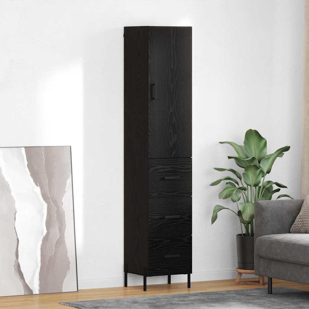 Highboard med skuffe Sort eg 34,5 x 34 x 180 cm Konstrueret træ