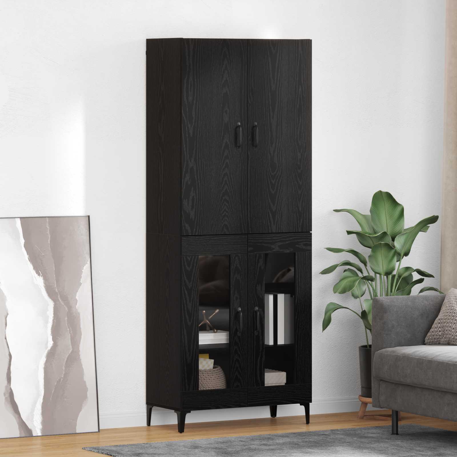 Highboard i sort eg - 69,5 × 34 × 180 cm, konstrueret træ