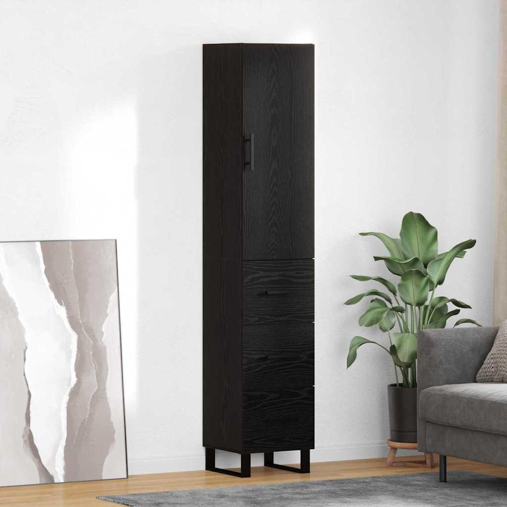 Highboard med skuffe Sort eg 34,5 x 34 x 180 cm Konstrueret træ