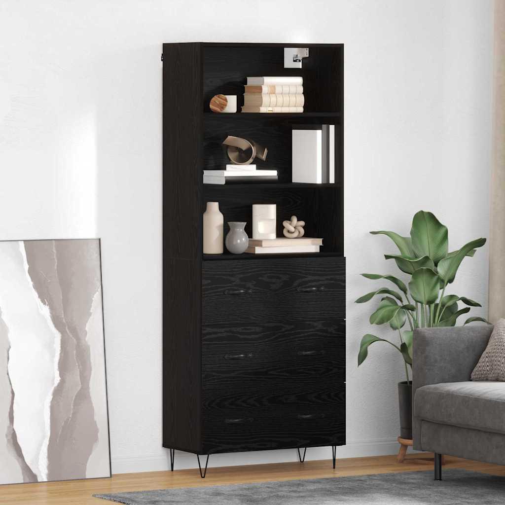 Highboard Vægmonteret med skuffe 2 stk Sort eg Konstrueret træ