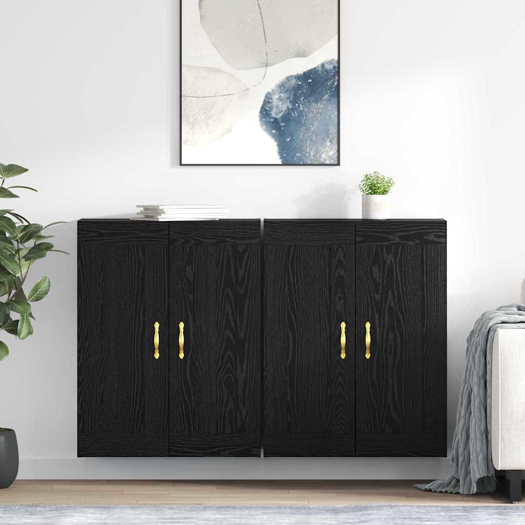 Væghængte Skabe 2 stk Sort eg 69,5 x 34 x 90 cm Konstrueret træ