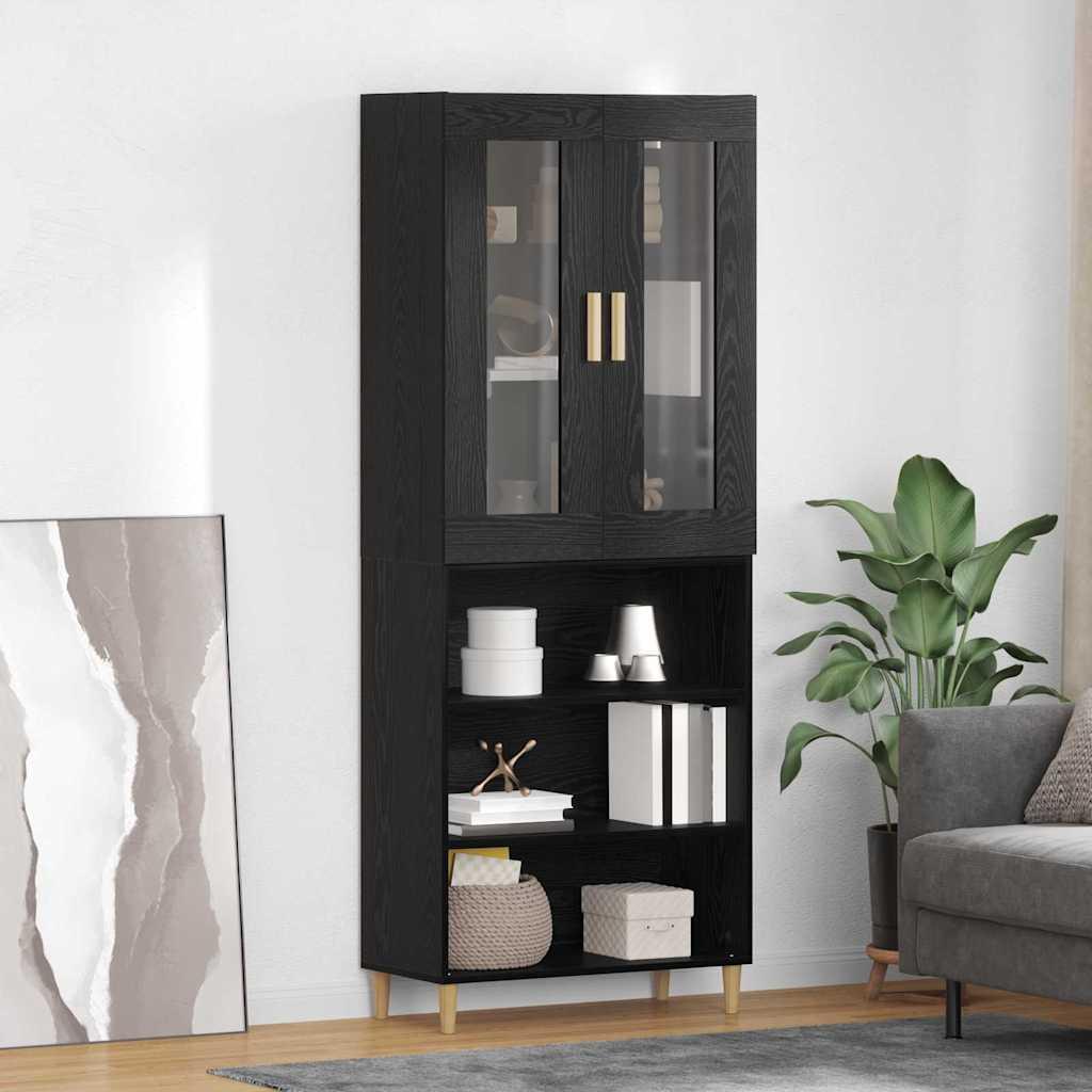 Highboard Vægmonteret 2 stk Sort eg Konstrueret træ