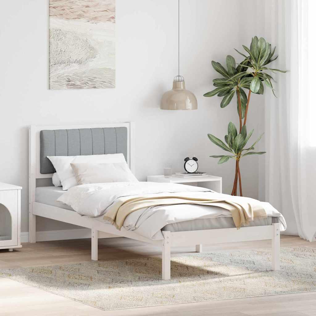 Sengestel med polstret hovedgavl - lysegrå 75 × 190 cm