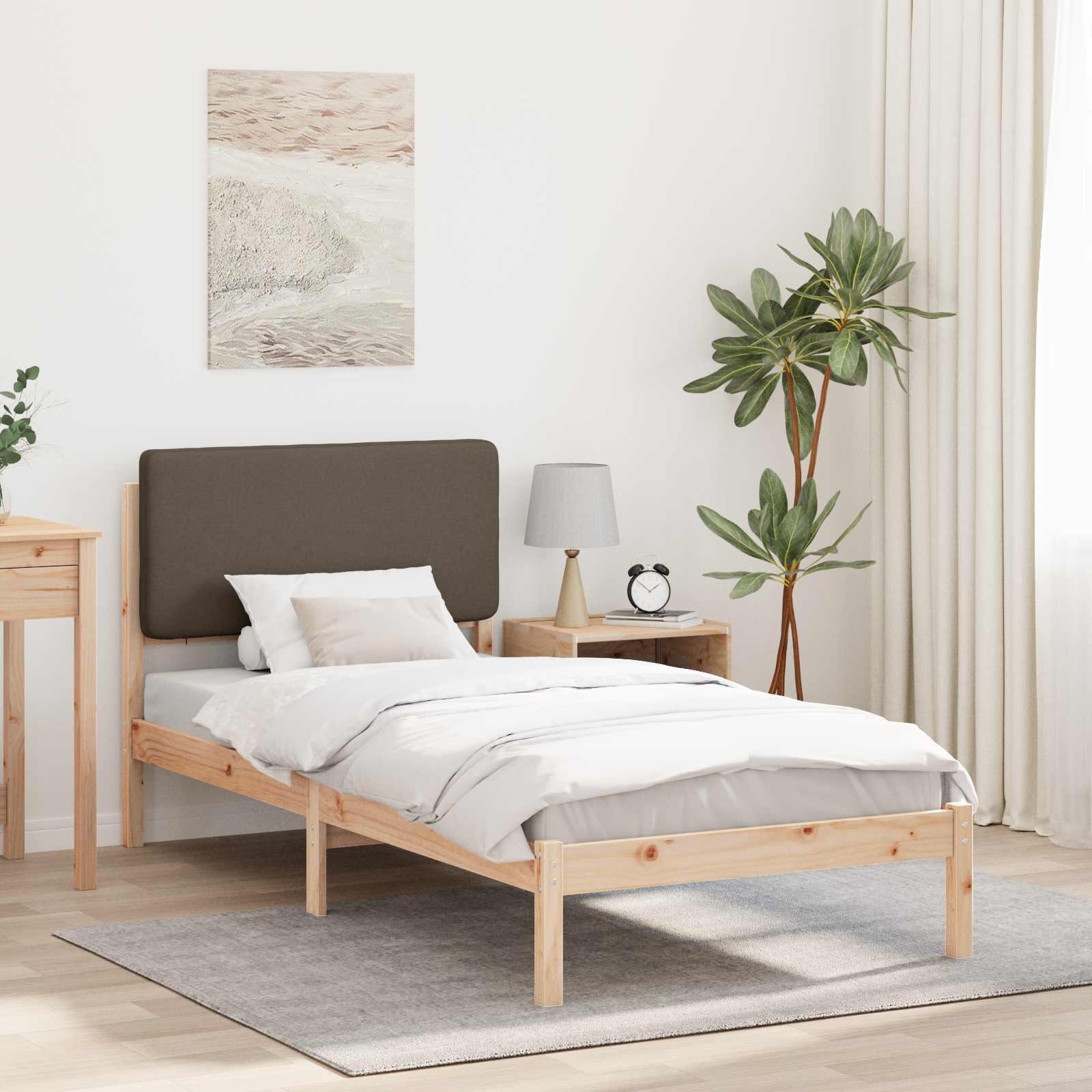 Sengestel med polstret hovedgavl - gråbrun, 90 x 200 cm