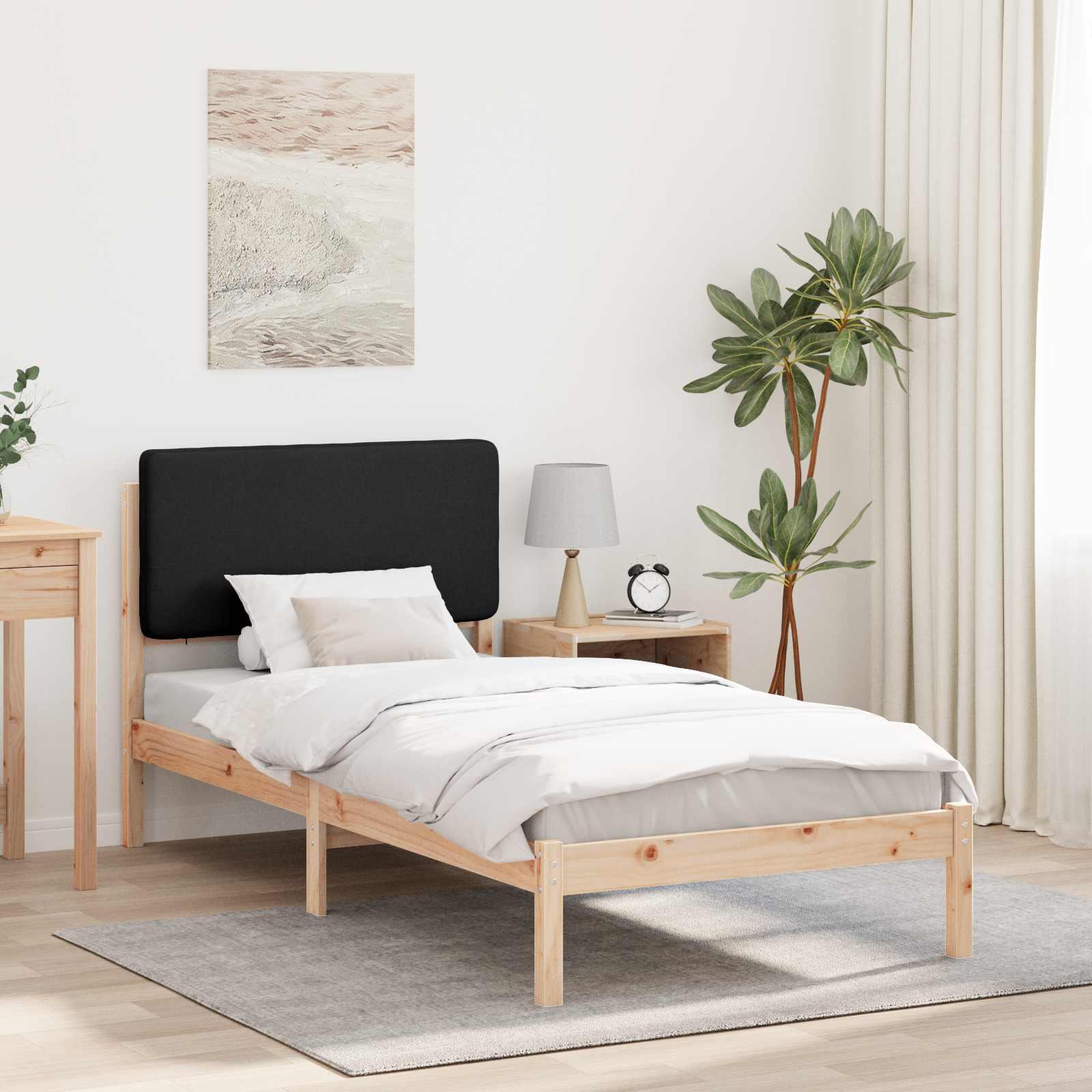 Sengestel med polstret hovedgavl - sort, 90 x 200 cm