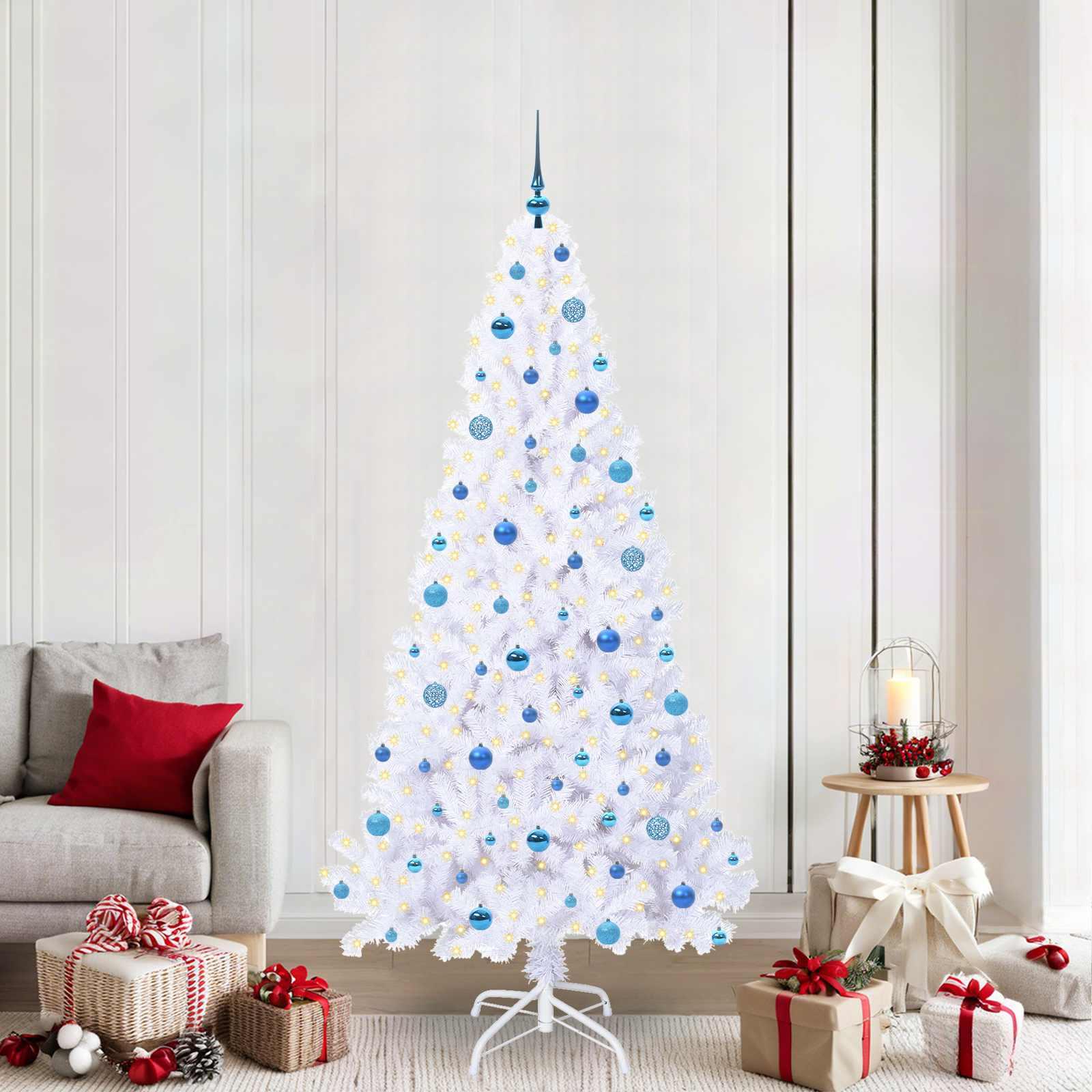 Kunstigt juletræ med 300 LED'er Hvid 210 cm PVC og Stål