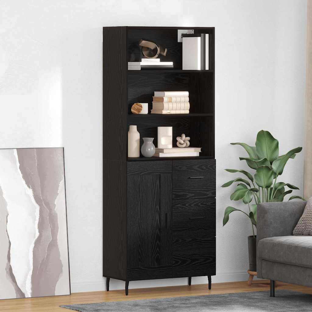 Højskab 69,5X34X180 Cm Konstrueret Træ - Sort eg / 1 trælåge 3 skuffer