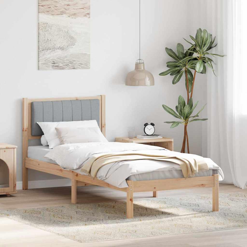 Sengestel med polstret hovedgavl - lysegrå 75 × 190 cm