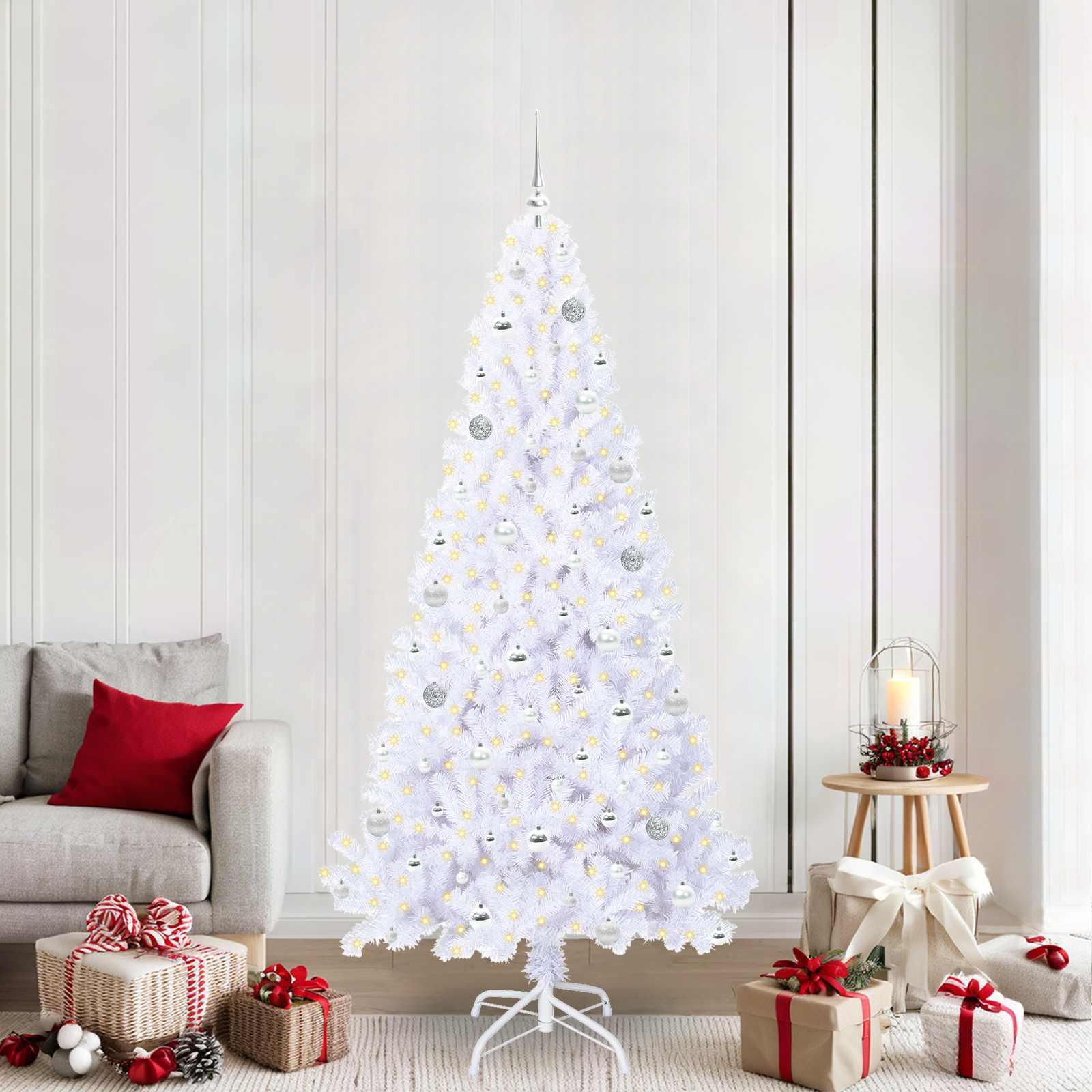 Kunstigt juletræ med 300 LED'er Hvid 210 cm PVC og Stål