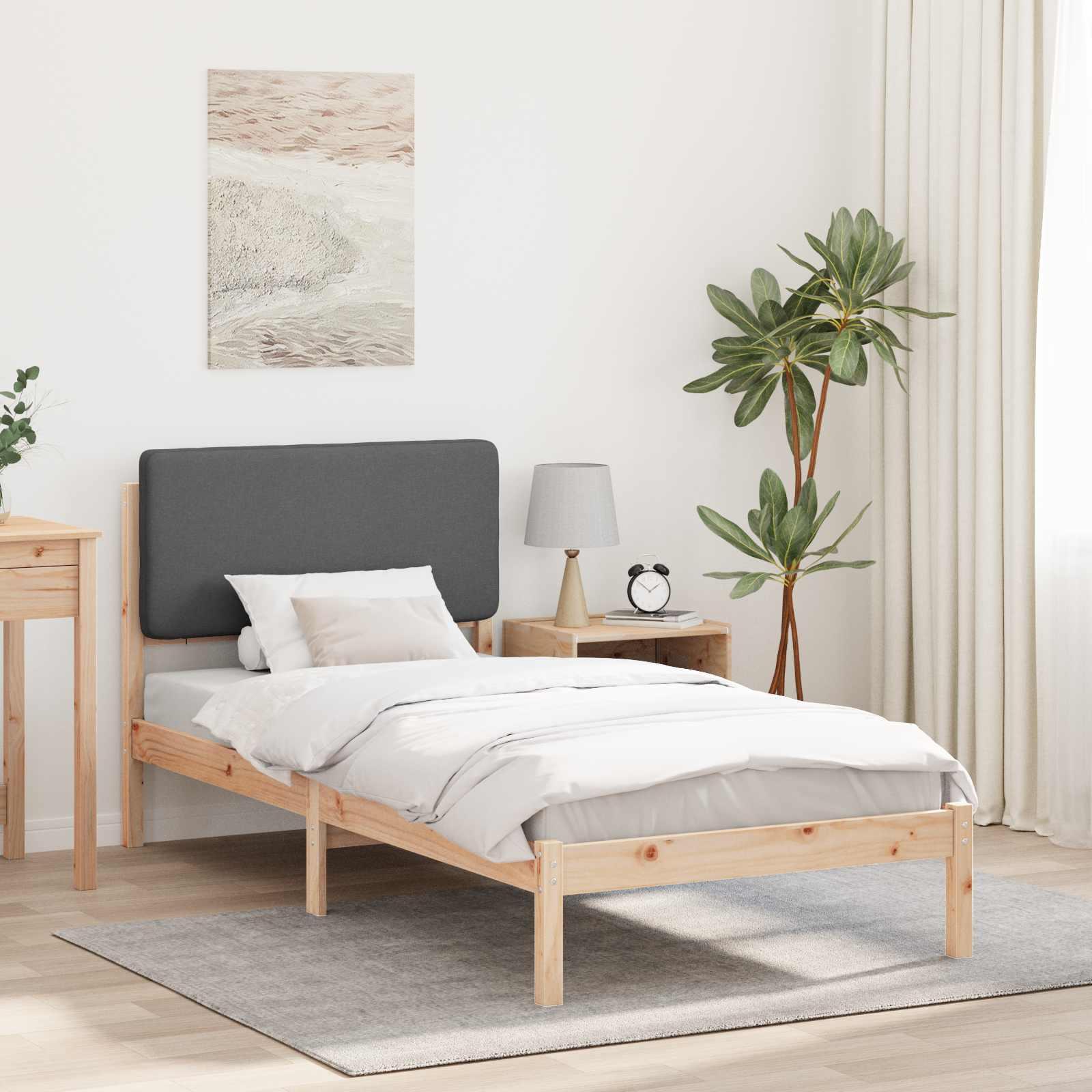 Sengestel med Polstret Hovedgavl Mørkegrå 100 x 200 cm