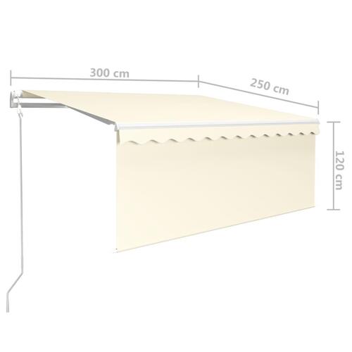 Markise m. gardin 3x2,5 m automatisk betjening cremefarvet