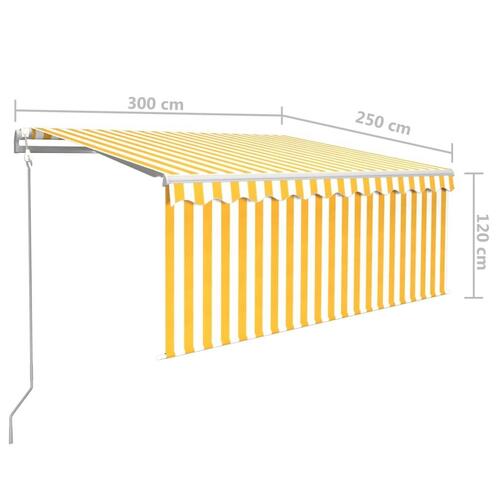 Markise m. gardin 3x2,5 m automatisk betjening gul og hvid