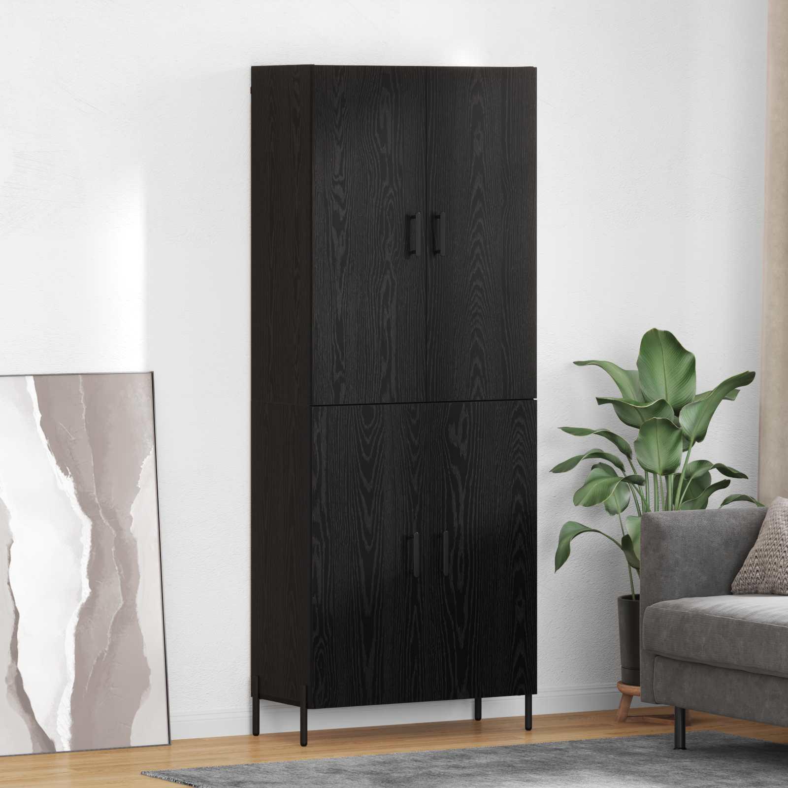 Highboard i sort eg - 69,5 × 34 × 180 cm, konstrueret træ