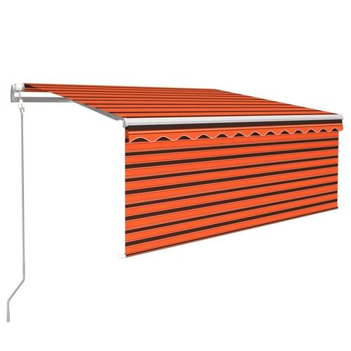 Markise m. gardin 3x2,5 m manuel betjening orange og brun