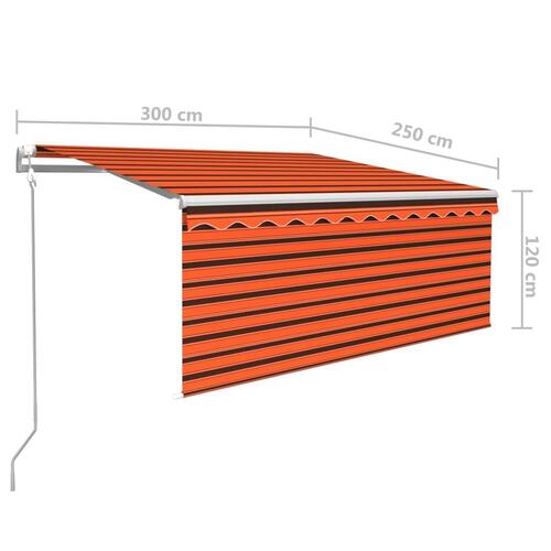 Markise m. gardin 3x2,5 m manuel betjening orange og brun